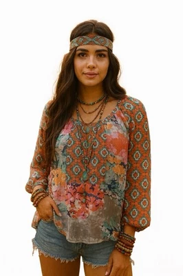 Фигурка и цветок Anthropologie женщин M многоцветный цветочный 3/4 рукава блузка - Изображение 1 из 4