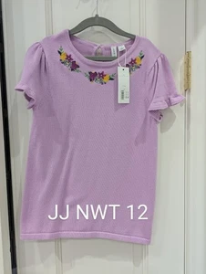 NWT Janie and Jack purple floral trim lightweight sweater 12 - Picture 1 of 2