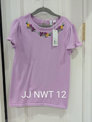 NWT Janie and Jack purple floral trim lightweight sweater 12 - Image 1 of 2