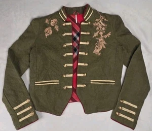 Free People- Lauren Embroidered Moss Green Cotton Band Jacket- Size Small - Picture 1 of 14