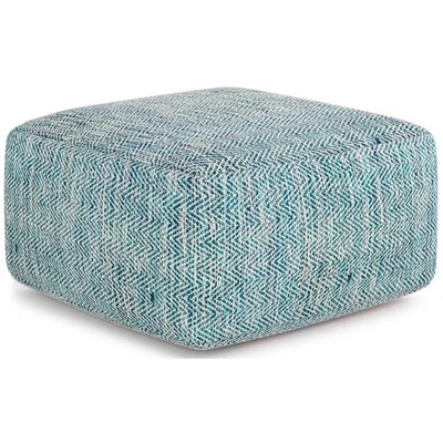 Bowery Hill Boho Square Pouf in Patterned Teal Melange Cotton - Image 1 of 4