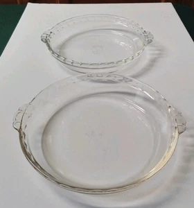 VTG PYREX Vintage 229 PIE PLATES DISHES (Set Of 2) Clear Glass Scalloped Edge - Picture 1 of 12