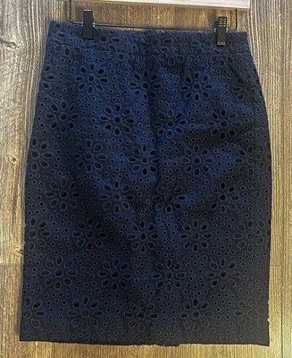 Женская юбка-карандаш J Crew размер 4 No 2 темно-синяя с петлями и цветочным узором со складками - Изображение 1 из 4