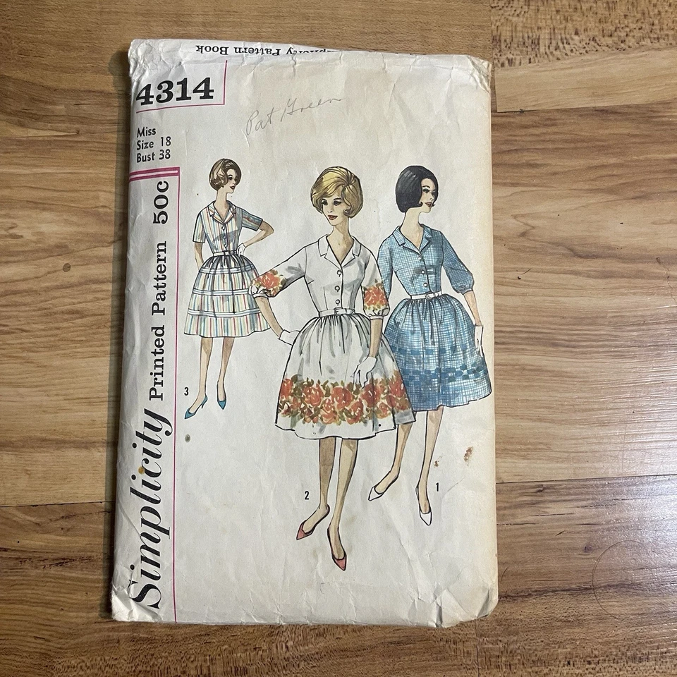 SIMPLICITY 4314 Vintage Pattern Juniors' Misses' One-Piece Dress Sz 18 Bust 38 - Image 1 of 2