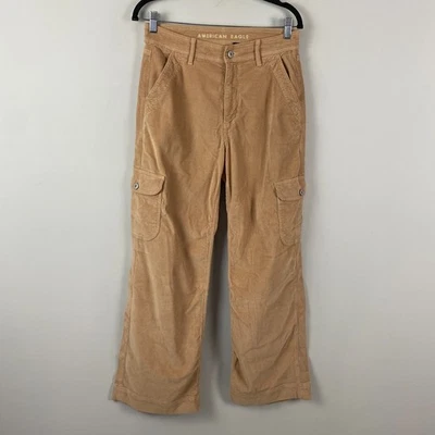American Eagle Super High Rise Baggy Cargo Corduroy Wide Leg Pants Size 6 Tan - Image 1 of 4