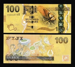 UNC Fiji $100 One Hundred Dollars 2012 Banknote Flora & Fauna Series - Picture 1 of 2