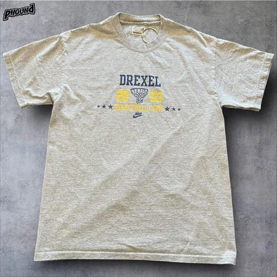 复古耐克 Drexel 篮球营地衬衫男式中号灰色美国制造 2003 T 恤 00s — 第 1/4 张图片