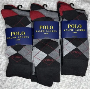 Polo Ralph Lauren 9 Paar Freizeit-/Anzugsocken Argyle grau/schwarz/rot Größen 6-12,5 - Bild 1 von 9