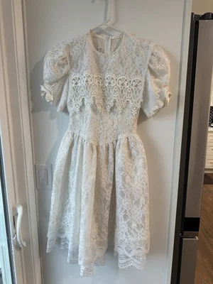 Vintage Jessica McClintock Bridal Flower Girl Dress Lace Ivory White Sz 8 - Image 1 of 4