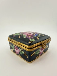 Limoges Peint Main Schmuckschatulle handbemalt schwarz & gold *repariert quadratisch Frankreich - Bild 1 von 9