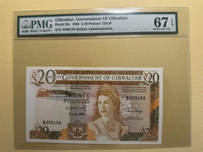 GIBRALTAR £20 POUNDS P-23c 1986 ,SUPERB GEM UNC PMG 67 EPQ - Image 1 of 2