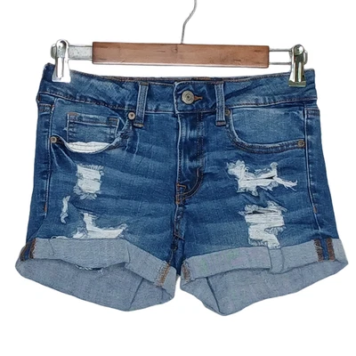 Aeropostale Mujer Tiro Bajo Midi Puños Informales Pantalones Cortos Talla 4 Elástico Denim Foto 1 de 4