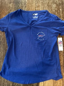 Buffalo Bills NWT Women’s Large L Short Sleeve Blue NFL Pocket T Shirt Tee - Foto 1 di 5