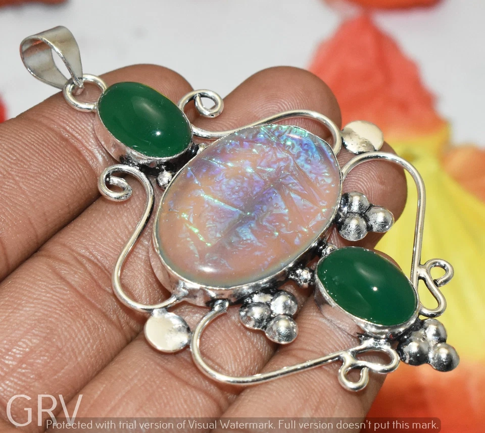 Colgante triplete australiano púrpura ópalo y piedras preciosas de ónix verde U303-B141 Foto 1 de 1
