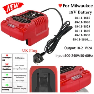 Battery Charger For Milwaukee 18V Li-ion 48-11-1815 48-11-1840 48-11-1850 UKPLUG - Picture 1 of 18