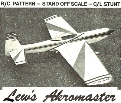 Model Airplane Plans (UC/RC): Lew's Akromaster 57½" UC Stunt or 57" RC Acrobatic - Image 1 of 3