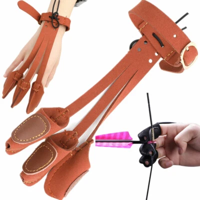 3 Finger Glove Protector Gear Bow Tab Guard Archery Recurve Bow Longbow Hunting - Image 1 of 4