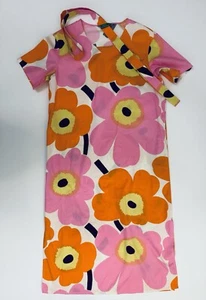 Marimekko Kemut Unikko short sleeve Cotton Dress 36/6 Orange/Pink MSRP $355 - Picture 1 of 12