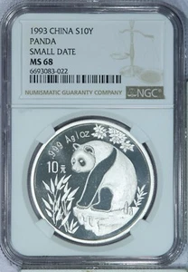 1993 China Silver Panda 10 Yuan S10Y NGC MS68 - Small Date - Picture 1 of 2