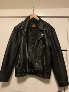 Men's Allstate Heavy Leather Motorcycle Jacket Black XL Extra Large - Picture 1 of 6