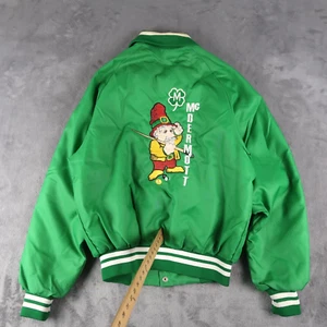 Vintage 80s Majestic Satin Snap Mc Dermott Bomber Jacket Size M Medium Green - Picture 1 of 17