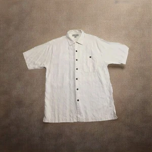 Camisa abotonada 100 % seda Porcini para hombre talla mediana beige manga corta - Imagen 1 de 6