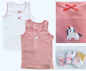 BNWT Mothercare Girls Pink White 2 Pack Multi pack Unicorn Bunny Cotton Vests 