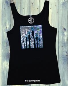 New Women Hands Up EDM Ultra bling Shirt Sequin Tank Top Rave Festival Party tee - Picture 1 of 7