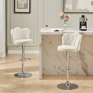 Set of 2 Bar Stools Velvet Adjustable Swivel Counter Height with Back Stools - Picture 1 of 26