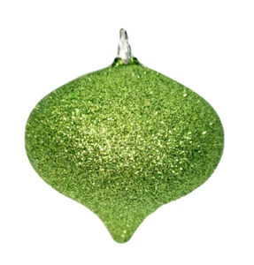 Glitter Green Teardrop Shatterproof Ornaments 3" x 4" Set of 4 - Picture 1 of 6