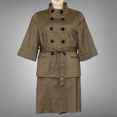 Chaus Womens Suit 14 2 Piece Brown Double Breasted Belted Jacket Skirt Classic - Image 1 of 4