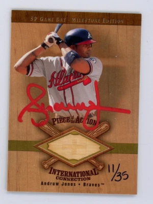 2001 SP Game Bat Edition Milestone Gold Signed Card /35 Andruw Jones #I-AJ PSA - Image 1 of 3