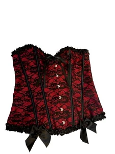 Bustier donna sexy rosso raso nero pizzo disossato corsetto L - Foto 1 di 11