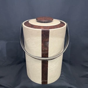 VTG MCM Faux Suede And Faux Wood Look Vinyl Ice Bucket Xl Man Cave Bar - Picture 1 of 9