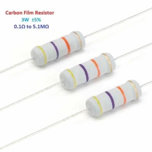 100pcs 3W ±5% Carbon Film Resistors Range ( 0.1Ω to 5.1MΩ ) - Picture 1 of 1
