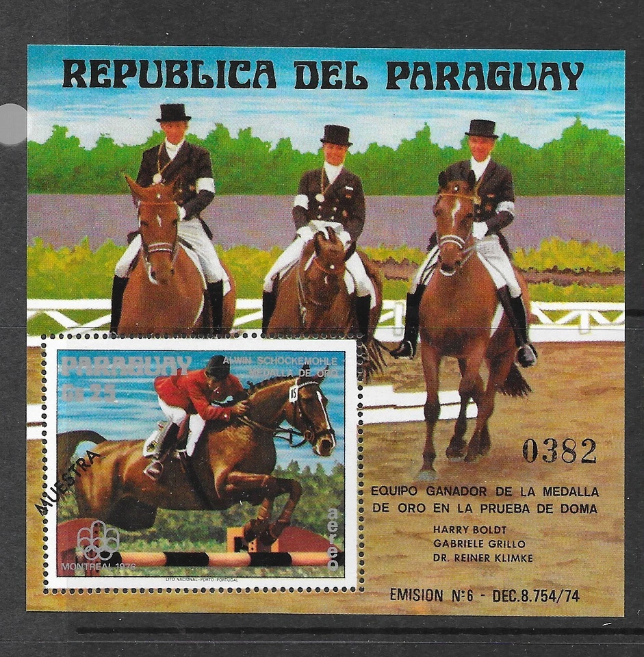 PARAGUAY Sc 1706 NH SOUVENIR SHEET OF 1976 - OLYMPICS - Image 1 of 1