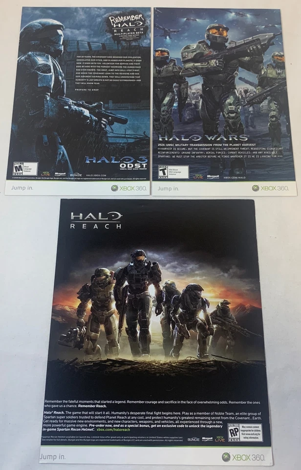 colección de tres páginas de anuncios de videojuegos HALO ~ 6x9 y 9x10,5 pulgadas Foto 1 de 1