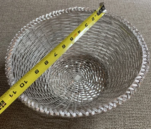 Vintage Silver Aluminum Rattan Fruit Table Basket Serving Decor Storage Wicker Cover