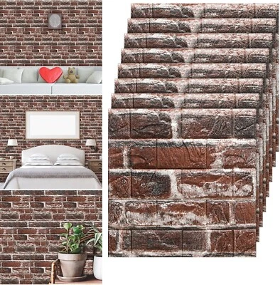 KUAHOME 10 Pcs 3D Tile Red Brick Wall Sticker Self-adhesive Foam Panel Wallpaper 38*35