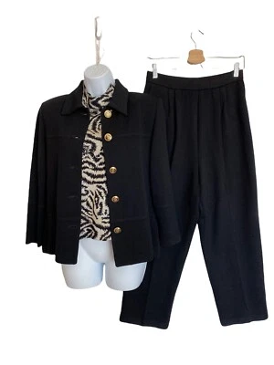 ST. JOHN Basics Blk  Blazer Jacket Crop Pant Suit Santana Knit 3 piece Sz 6 10 S - Image 1 of 4