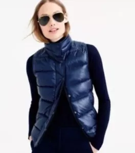 J CREW Alhambra Puffer Down Vest Shiny Ripstop Gorpcore Cyber Black Womens Sz S - Picture 1 of 10