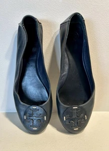 Ballerine donna in pelle Tory Burch blu navy con logo in pelle - Foto 1 di 14