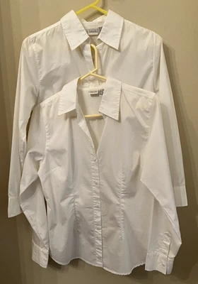 TWO Falls Creek White Stretch Cotton Blend Button Front Long Sleeve Shirts M - Image 1 of 4