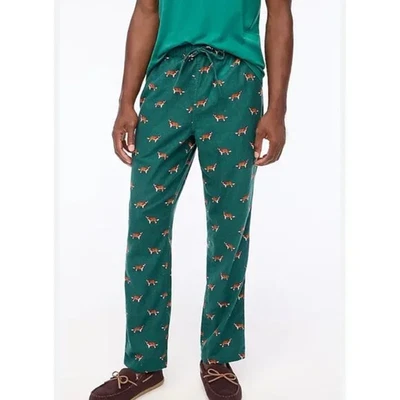 NUEVO CON ETIQUETAS J Crew Franela Pijama Pantalones de Salón Para Hombres Grandes Estampado San Bernardo Verde Pijama Foto 1 de 4