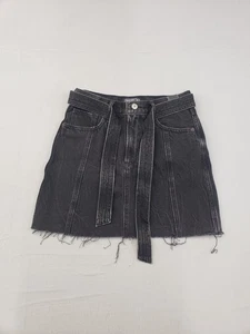 Abercrombie & Fitch Womens Mini Skirts 25 Black Belted Natural Rise Raw Hem Chic - Picture 1 of 20
