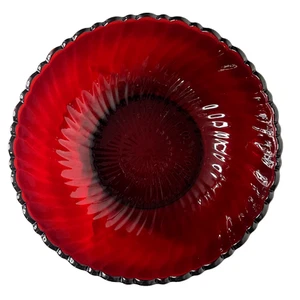 VTG Anchor Hocking Royal Ruby Swirl Bowl 6.5" MCM Glass – Scalloped Edge - Picture 1 of 4