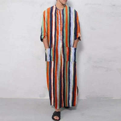 Bata islámica para hombre caftán manga larga ligera Thobe tradicional Oriente Medio Foto 1 de 4