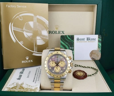 ROLEX 18kt Gold & SS DAYTONA Tahitian MOP Diamond Fat Buckle 116523 SANT BLANC - Image 1 of 4