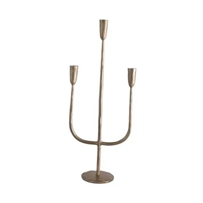  Candelabro de metal forjado a mano, acabado antiguo (sostiene 3 velas cónicas) latón Foto 1 de 4