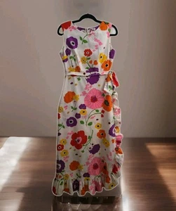 Vintage KAHALA Hawaiian Sz M Maxi Dress  Tropical Poppy Flower Ruffle Sleeveless - Picture 1 of 22